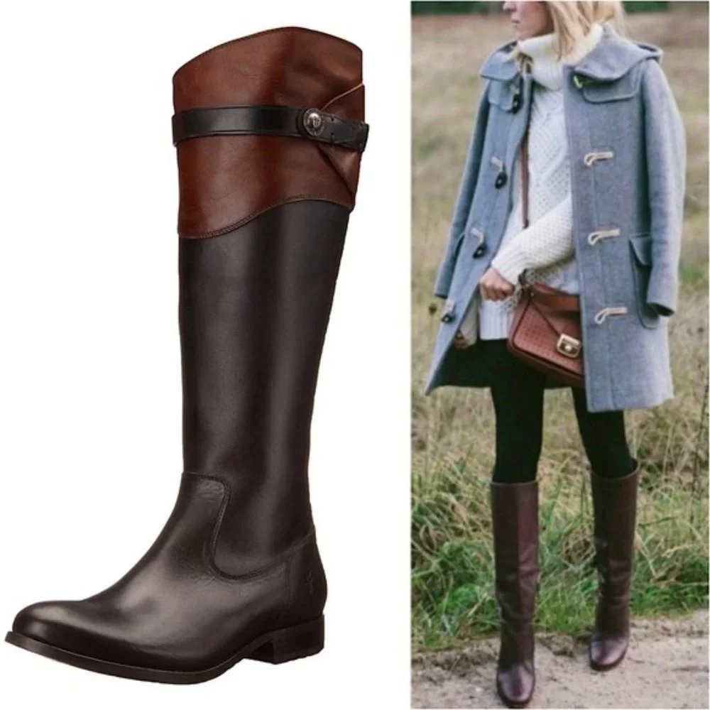Frye Molly Button Brown Leather Vintage Knee High Fall WInter Tall Riding Boots